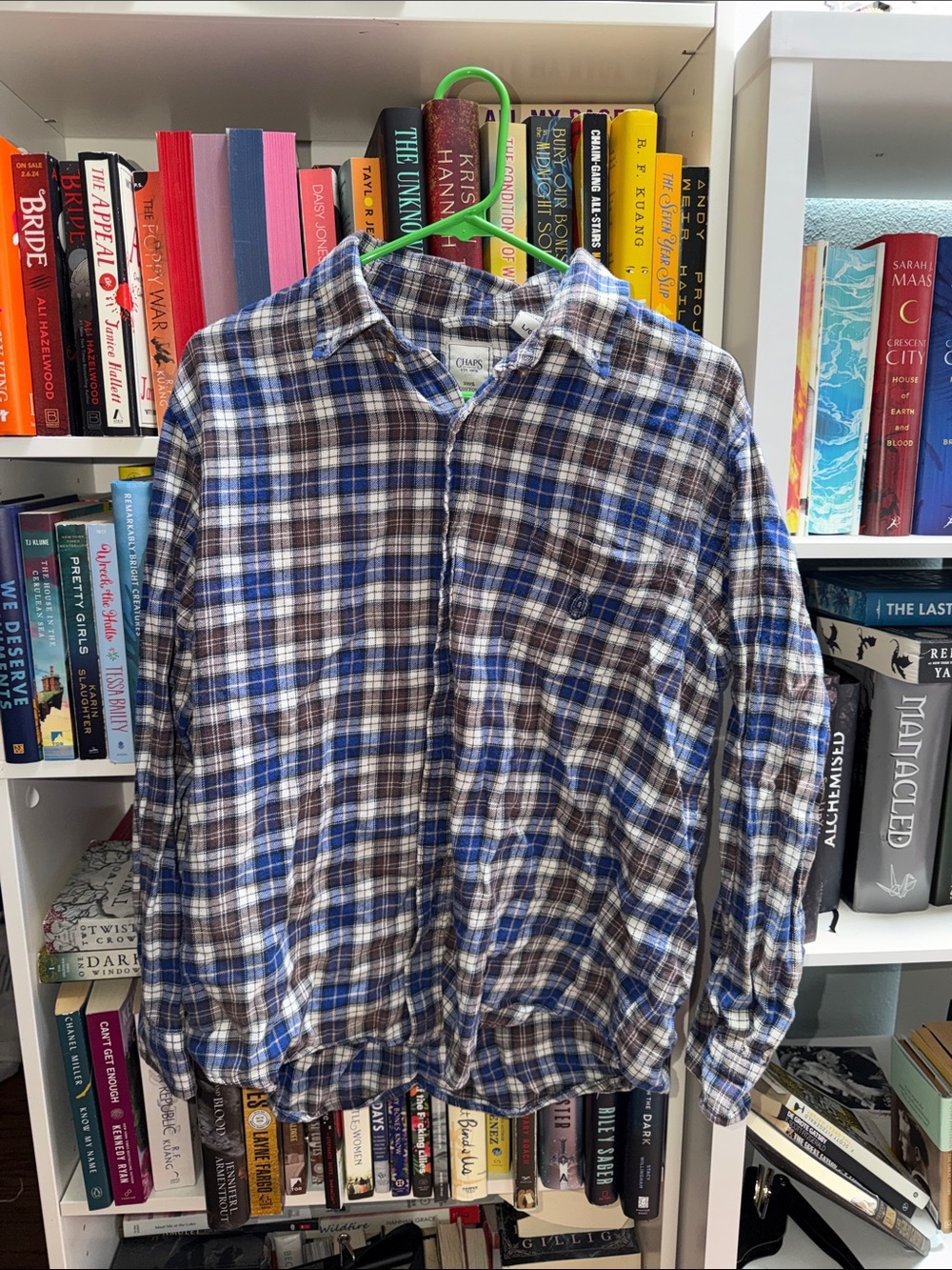 Champs Blue and Brown Plaid Long-Sleeve Button-Down Shirt